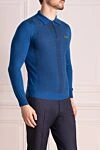 Zilli Long Sleeve Polo in Silk and Cashmere blue for men - Contrasting front panel, embroidered brand logo. Long sleeve. 60% cashmere, 40% silk. Closure: Zipper. Country of manufacture: Italy. Care: specialized cleaning - photo 3