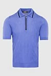 Zilli Blue silk polo for men - Textured pattern, contrast stripe on collar and closure. 100% silk. Closure: Zipper. Country of manufacture: Italy. Care: specialized cleaning - photo 1