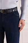 Blue leather belt for men Brioni - Textured leather. 100% crocodile leather. Size: Width 4cm. Buckle. Country of origin: Italy. Care: specialized cleaning - photo 2