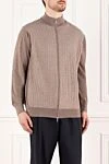 Cesare di Napoli Men's cardigan made of wool and silk, brown - Relief pattern. 90% wool, 10% silk. Closure: Zipper. Country of manufacture: Italy. Care: specialized cleaning - photo 3