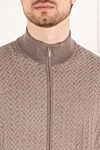 Cesare di Napoli Men's cardigan made of wool and silk, brown - Relief pattern. 90% wool, 10% silk. Closure: Zipper. Country of manufacture: Italy. Care: specialized cleaning - photo 5