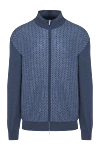 Cesare di Napoli Men's cardigan made of wool and silk blue - Relief pattern. 90% wool, 10% silk. Closure: Zipper. Country of manufacture: Italy. Care: specialized cleaning - photo 1