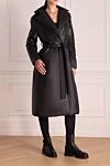 After Label Women's black polyamide down coat - varnish. 100% polyamide. belt, buttons. two side pockets. Lining: 100% silk. Insulation: down. Country of manufacture: Italy. Care: specialized cleaning - photo 3