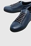 Cesare di Napoli Blue leather sneakers for men - contrast sole. 100% genuine leather. lacing. sole height 2cm. Country of manufacture: Italy. Care: specialized cleaning - photo 5