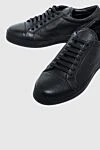 Cesare di Napoli Black leather sneakers for men - leather interior. 100% genuine leather. lacing. sole height 2cm. Insole: leather. Country of manufacture: Italy. Care: specialized cleaning - photo 5