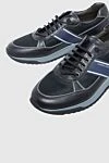 Corneliani Textile and leather sneakers black for men - fabric inserts, contrast sole, logo print. 50% techno fabric, 50% leather. lacing. Outsole: rubber. Country of manufacture: Italy. Care: specialized cleaning - photo 5