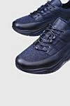 Doucal`s Blue leather and textile sneakers for men - fur lining. genuine leather, testille. lacing. height 2 cm. Country of manufacture: Italy. Care: specialized cleaning - photo 5