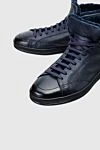 Doucal`s Blue leather sneakers for men - fur lining. 100% genuine leather. lacing. height 2 cm. Country of manufacture: Italy. Care: specialized cleaning - photo 5