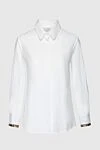 Panicale White cotton blouse for women - contrasting stripes. cotton. buttons. Country of manufacture: Italy. Care: specialized cleaning - photo 1