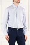 Men's shirt blue cotton textured for casual style Barba Napoli - 100% cotton. Closure: buttons. Country of origin: Italy. Care: specialized cleaning - photo 4