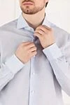 Men's universal blue cotton shirt with a classic fit Barba Napoli - 100% cotton. Closure: buttons. Country of origin: Italy. Care: specialized cleaning - photo 6
