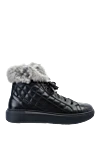 Cesare di Napoli Black leather and fur sneakers for women - fur edge, embroidery. leather, fur. lacing. Country of manufacture: Italy. Care: specialized cleaning - photo 1