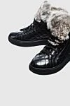 Cesare di Napoli Black leather and fur sneakers for women - fur edge, embroidery. leather, fur. lacing. Country of manufacture: Italy. Care: specialized cleaning - photo 5