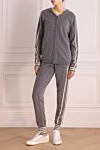 Women's gray walking suit made of cashmere Cashmere & Silk Milano - contrasting stripes, fur on the hood. 100% cashmere. zipper, drawstring. two side pockets. Hood: yes. Country of manufacture: Italy. Care: specialized cleaning - photo 2