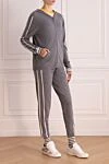 Cashmere & Silk Milano Women's gray walking suit made of cashmere - contrasting stripes, fur on the hood. 100% cashmere. zipper, drawstring. two side pockets. Hood: yes. Country of manufacture: Italy. Care: specialized cleaning - photo 3