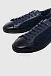 Doucal`s Sneakers in leather and textile blue for men - fur lining. genuine leather, testille. lacing. height 2 cm. Country of manufacture: Italy. Care: specialized cleaning - photo 5