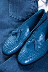 Cesare di Napoli Blue crocodile leather loafers for men - contrast sole, textured leather, tassels. 100% crocodile skin. Insole: leather. Sole Height: Heel Height 2cm. Country of manufacture: Italy. Care: specialized cleaning - photo 7