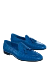 Cesare di Napoli Blue crocodile leather loafers for men - contrast sole, textured leather, tassels. 100% crocodile skin. Insole: leather. Sole Height: Heel Height 2cm. Country of manufacture: Italy. Care: specialized cleaning - photo 3