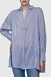 Panicale Blue cotton and silk blouse for women - free cut. cotton, silk. clip. Country of manufacture: Italy. Care: specialized cleaning - photo 3