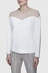 Panicale White cotton jumper for women - veil, contrasting insert. 98% cotton, 2% elastane. Country of manufacture: Italy. Care: specialized cleaning - photo 3