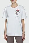 Peserico White cotton T-shirt for women - flower pattern. 100% cotton. Country of manufacture: Italy. Care: specialized cleaning - photo 3