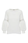 Peserico White cotton and nylon jumper for women - flashlight sleeves, contrasting stripes on the sleeves. 67% cotton, 33% nylon. Country of manufacture: Italy. Care: specialized cleaning - photo 1