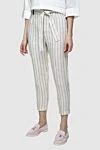 Peserico White linen trousers for women - striped pattern. 100% linen. zipper, belt. Country of manufacture: Italy. Care: specialized cleaning - photo 3