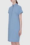 Peserico Blue cotton dress for women - buttons. short sleeve. 96% cotton, 4% elastane. Country of manufacture: Italy. Care: specialized cleaning - photo 3