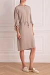 Peserico Beige silk dress for women - drawstring belt. folds on the sleeves. 100% silk. Country of manufacture: Italy. Care: specialized cleaning - photo 3