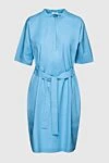 Peserico Blue cotton dress for women - buttons, belt. short sleeve. 96% cotton, 4% elastane. Country of manufacture: Italy. Care: specialized cleaning - photo 1