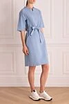 Peserico Blue cotton dress for women - buttons, belt. short sleeve. 96% cotton, 4% elastane. Country of manufacture: Italy. Care: specialized cleaning - photo 3