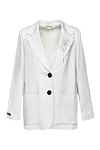 Peserico White viscose and linen jacket for women - contrasting buttons, flower embroidery, vent. 57% viscose, 43% linen. Closure: button. two side pockets, three inside pockets. Lining: 100% cupro. Country of manufacture: Italy. Care: specialized cleaning - photo 1