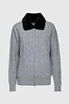 Tombolini Men's cardigan made of wool and natural fur, gray - Relief pattern. Fur collar. 100% wool, 100% real fur. Closure: Zipper. Country of manufacture: Italy. Care: specialized cleaning - photo 1