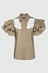 P.A.R.O.S.H. Beige cotton blouse for women - short sleeve, lace, ruffles on the sleeves. cotton. buttons. Country of manufacture: Italy. Care: specialized cleaning - photo 1