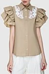 P.A.R.O.S.H. Beige cotton blouse for women - short sleeve, lace, ruffles on the sleeves. cotton. buttons. Country of manufacture: Italy. Care: specialized cleaning - photo 3