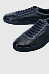 Doucal`s Black leather sneakers for men - perforation. 100% genuine leather. lacing. height 2cm. Country of manufacture: Italy. Care: specialized cleaning - photo 5