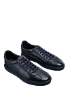 Doucal`s Blue leather sneakers for men - perforation. 100% genuine leather. lacing. height 2cm. Country of manufacture: Italy. Care: specialized cleaning - photo 3