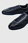 Doucal`s Blue leather sneakers for men - perforation. 100% genuine leather. lacing. height 2cm. Country of manufacture: Italy. Care: specialized cleaning - photo 5