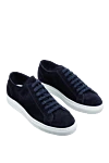 Doucal`s Blue suede sneakers for men - contrast sole. 100% natural suede. lacing. height 2 cm. Country of manufacture: Italy. Care: specialized cleaning - photo 3