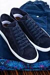 Blue suede sneakers for men Doucal`s - contrast sole. 100% natural suede. lacing. height 2 cm. Country of manufacture: Italy. Care: specialized cleaning - photo 6