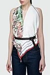 Erika Cavallini Women's white silk top - contrast print. genuine leather belt. 100% silk. Closure: sewn-in tie. Country of manufacture: Italy. Care: specialized cleaning - photo 3