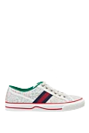 Gucci White canvas sneakers for women - floral pattern, contrasting stripes, logo. canvas. lacing. Country of manufacture: Italy. Care: specialized cleaning - photo 1