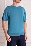 Cesare di Napoli Short sleeve jumper in silk and cotton blue for men - Short sleeve. 50% silk, 50% cotton. Country of manufacture: Italy. Care: specialized cleaning - photo 3