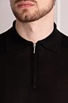 Cesare di Napoli Black silk polo for men - 100% silk. Closure: Zipper. Country of origin: Italy. Care: specialized cleaning - photo 5