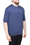 Cesare di Napoli Short sleeve jumper made of silk and cotton blue for men - Textured pattern. Short sleeve. 55% silk, 45% cotton. Country of origin: Italy. Care: specialized cleaning - photo 3