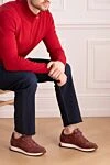 Stefano Ricci Кроссовки из кожи и нубука красные мужские - эмблема логотипа, контрастная подошва. 80% натуральная кожа 20% нубук. шнуровка. высота 2 см. Страна производитель: Италия. Уход: специализированная чистка - фото 7