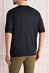 Short-sleeved jumper made of silk and linen black for men Stefano Ricci - Contrasting stripe on the neckline, brand logo. Short sleeve. 70% silk, 30% linen. Country of origin: Italy. Care: specialized cleaning - photo 4