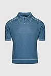 Stefano Ricci Men's silk polo shirt in blue with white trim - Contrasting trim. 100% silk. Buttons. Country of origin: Italy. Care: specialized cleaning - photo 1