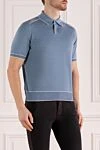 Stefano Ricci Men's silk polo shirt in blue with white trim - Contrasting trim. 100% silk. Buttons. Country of origin: Italy. Care: specialized cleaning - photo 3