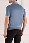 Men's silk polo shirt in blue with white trim Stefano Ricci - Contrasting trim. 100% silk. Buttons. Country of origin: Italy. Care: specialized cleaning - photo 4